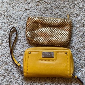 Yellow Nine West wristlet and CR coin purse